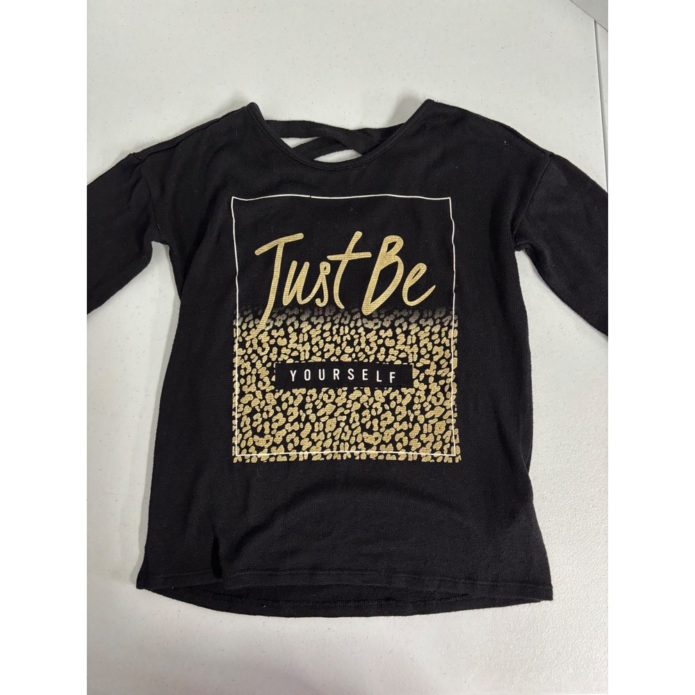 Childrens Place Girls Black Just Be Yourself Leopard Graphic Top Size M 7/8